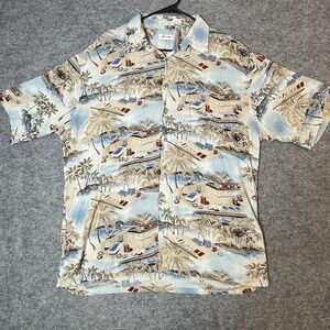 Pierre Cardin Hawaiian Shirt Mens XL Tropical Casino Rayon Blue Multi Floral